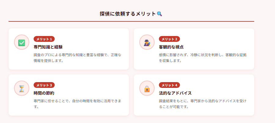 探偵に依頼するメリット🔍の図解
