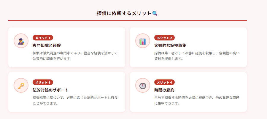 探偵に依頼するメリット🔍の図解