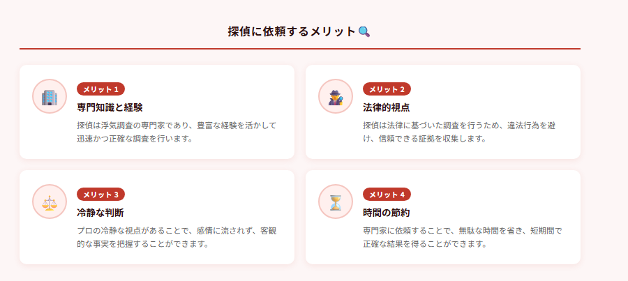 探偵に依頼するメリット🔍の図解