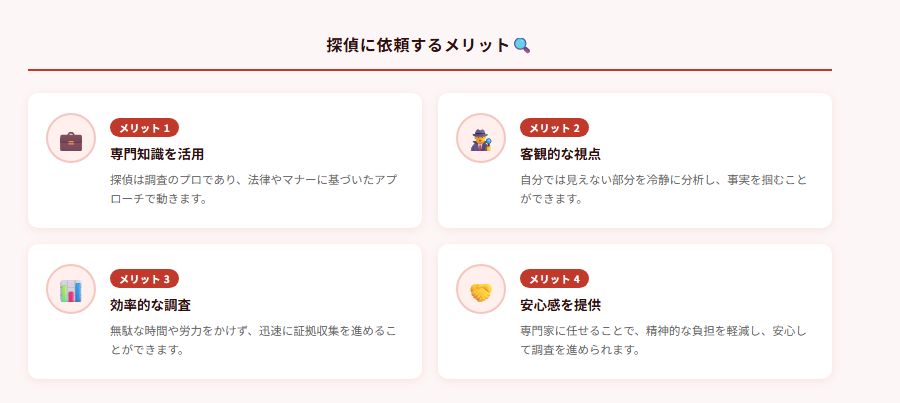 探偵に依頼するメリット🔍の図解