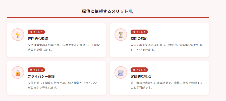 探偵に依頼するメリット🔍の図解