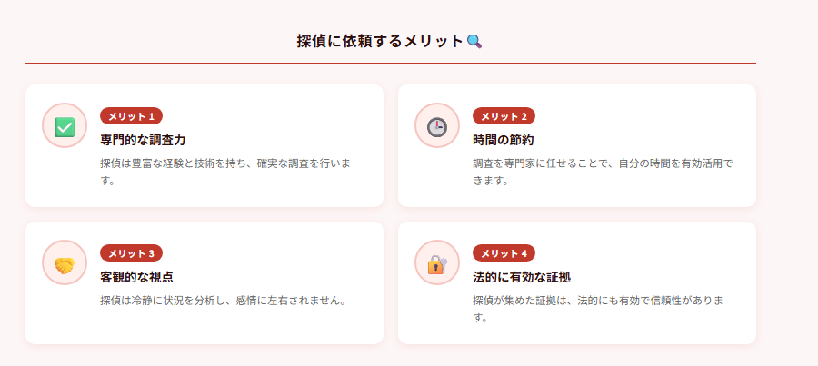 探偵に依頼するメリット🔍の図解